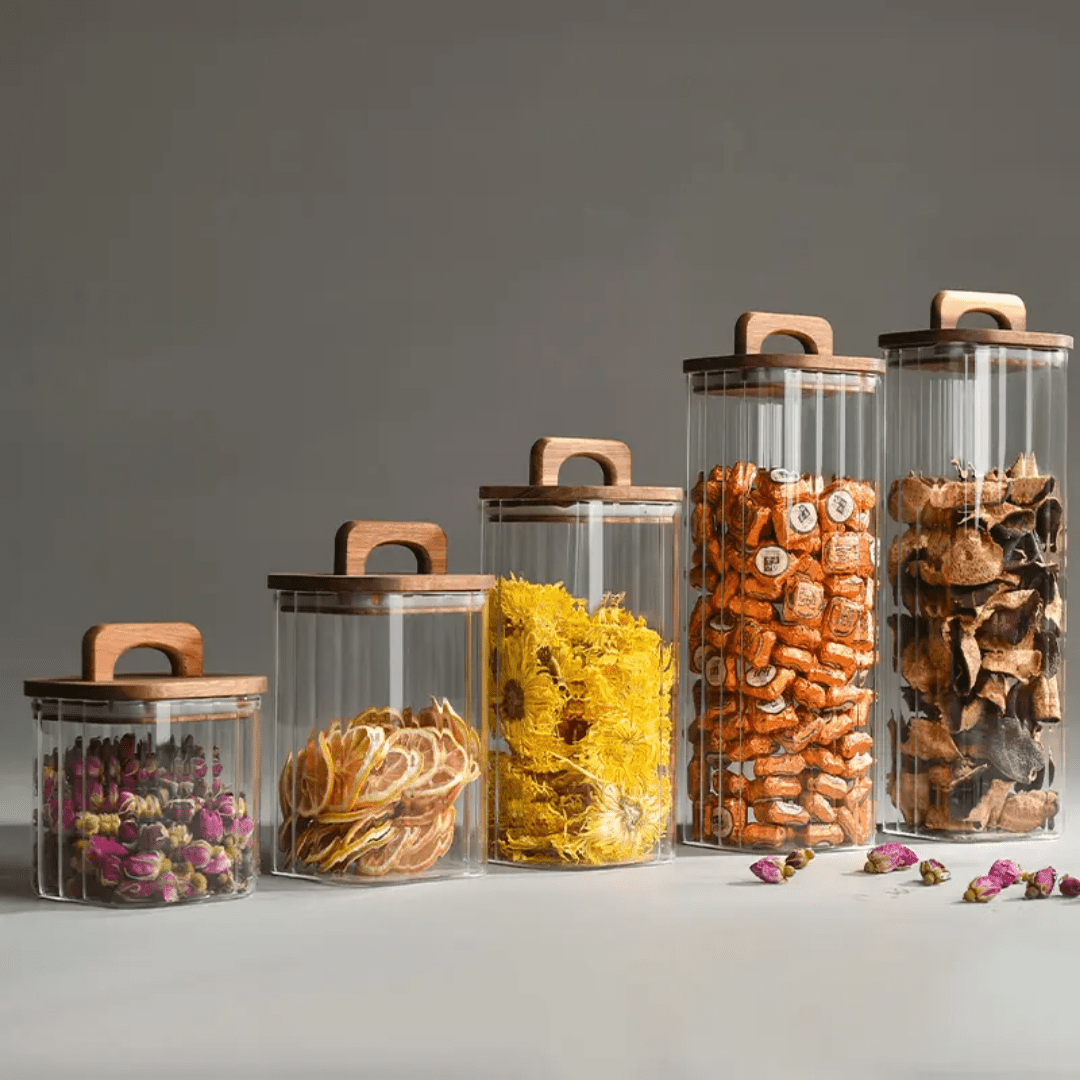 Acacia wooden sealed lid kitchen Storage Glass Jar with Bamboo lid | - Elegant Households KE