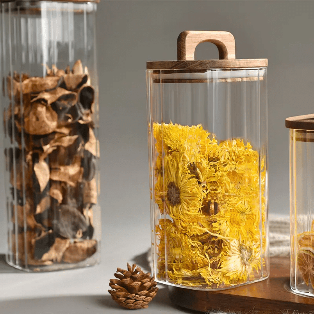 Acacia wooden sealed lid kitchen Storage Glass Jar with Bamboo lid | - Elegant Households KE