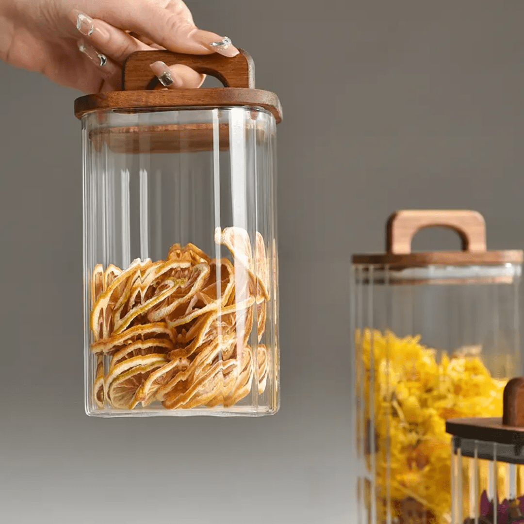 Acacia wooden sealed lid kitchen Storage Glass Jar with Bamboo lid | - Elegant Households KE