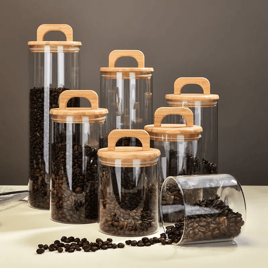Acacia wooden sealed lid kitchen Storage Glass Jar with Bamboo lid | - Elegant Households KE