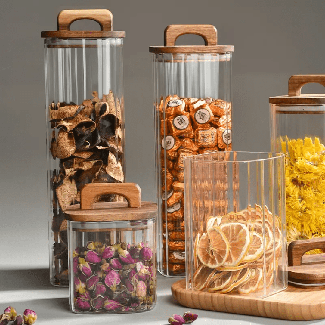 Acacia wooden sealed lid kitchen Storage Glass Jar with Bamboo lid | - Elegant Households KE