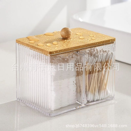 Accrylic Cotton Swab Storage Box with Bamboo Lid | - Elegant Households KE