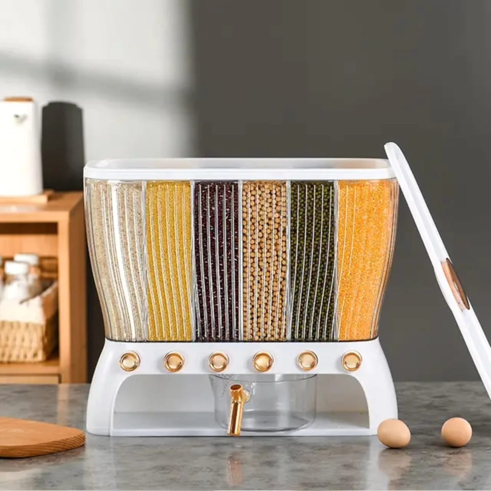 Acrylic Partitioned Rice/Cereal Dispenser  | - Elegant Households KE