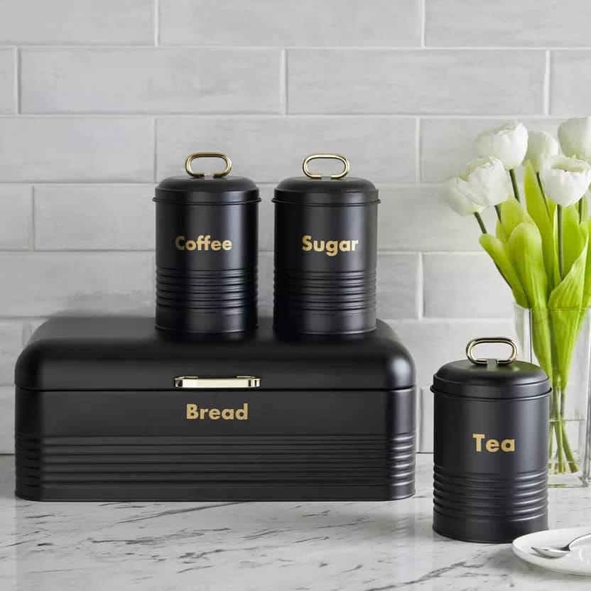 Alloy Bread Bin with Three Canister Set | - Elegant Households KE