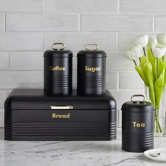 Alloy Bread Bin with Three Canister Set | - Elegant Households KE