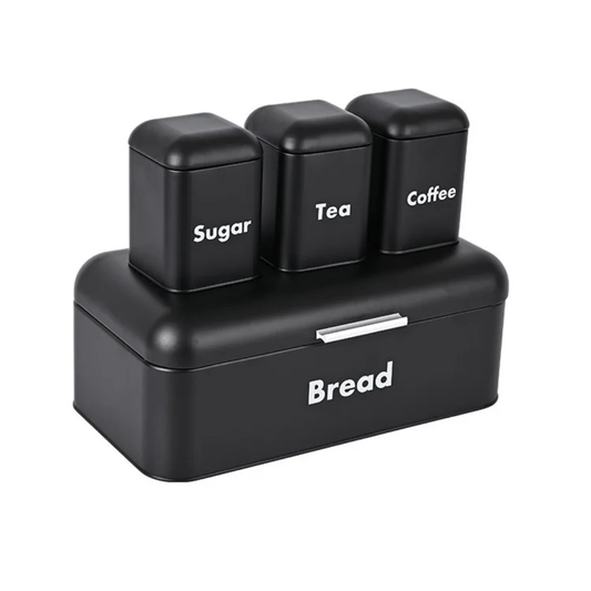 Alloy Bread Bin with Three Canister Set | - Elegant Households KE