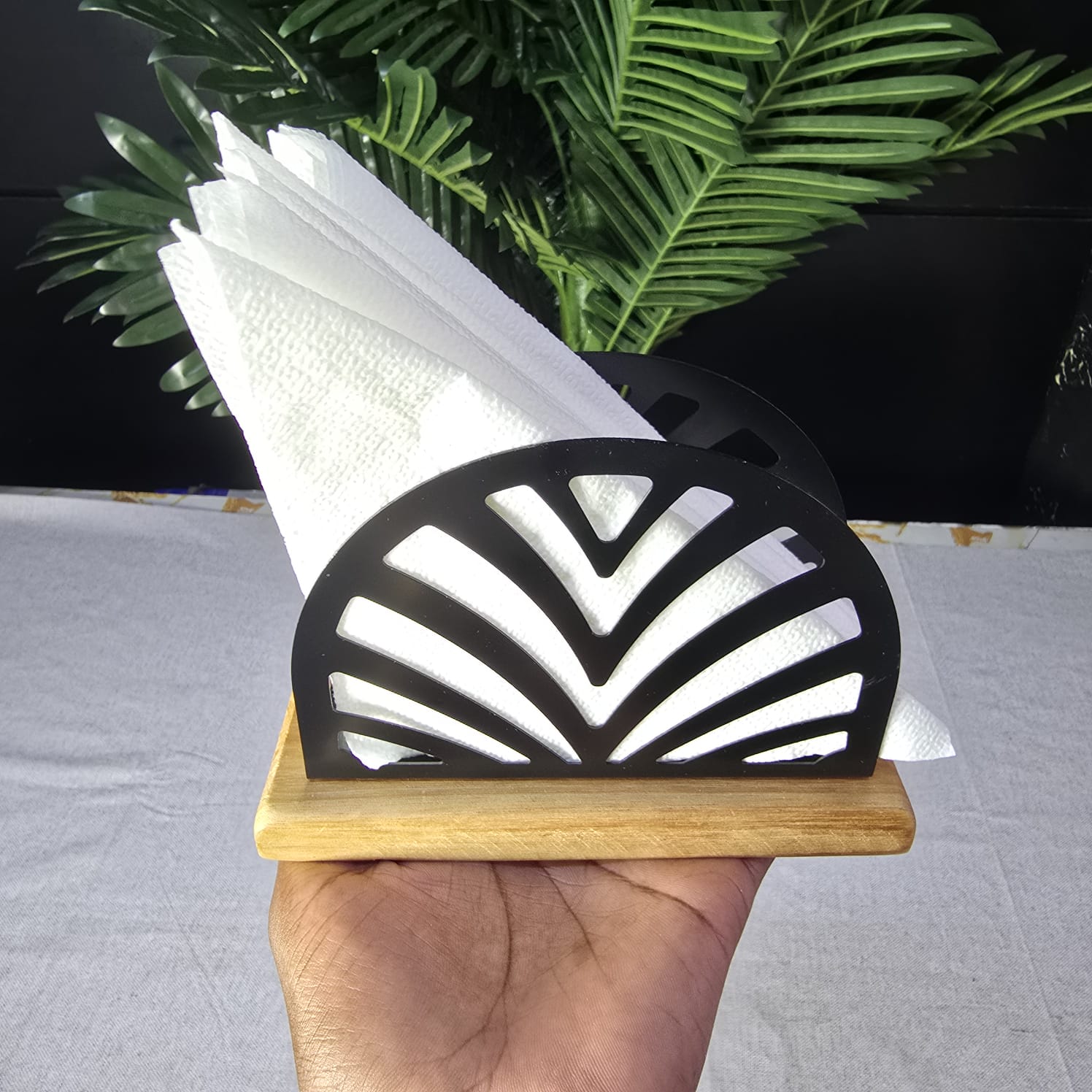 Antique Metallic Servitte Holder with Bamboo Stand | - Elegant Households KE