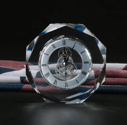 Antique Roman Crystal Glass Desk Clock Decor | - Elegant Households KE