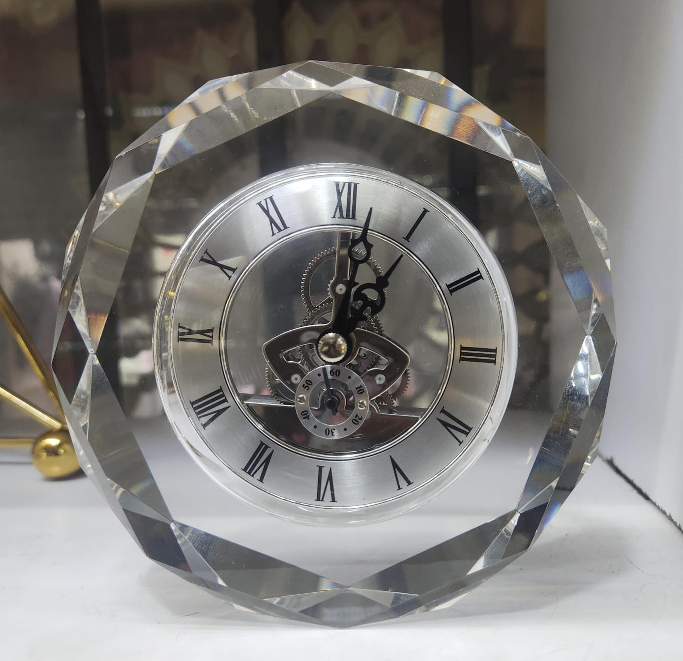 Antique Roman Crystal Glass Desk Clock Decor | - Elegant Households KE