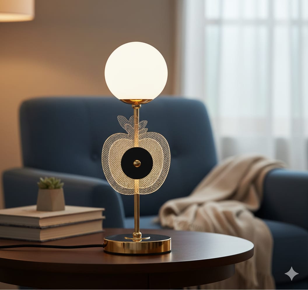 Apple Glow LED Table Lamp with White Glass Globe Design | - Elegant Households KE