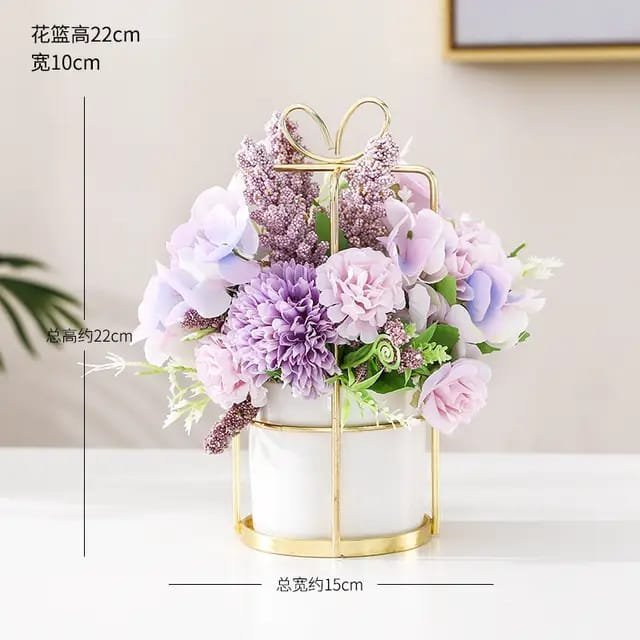 Artificial Flowers Hydrangea with Ceramic Vase | - Elegant Households KE