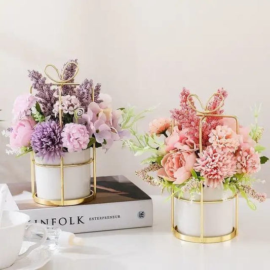 Artificial Flowers Hydrangea with Ceramic Vase | - Elegant Households KE