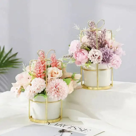 Artificial Flowers Hydrangea with Ceramic Vase | - Elegant Households KE