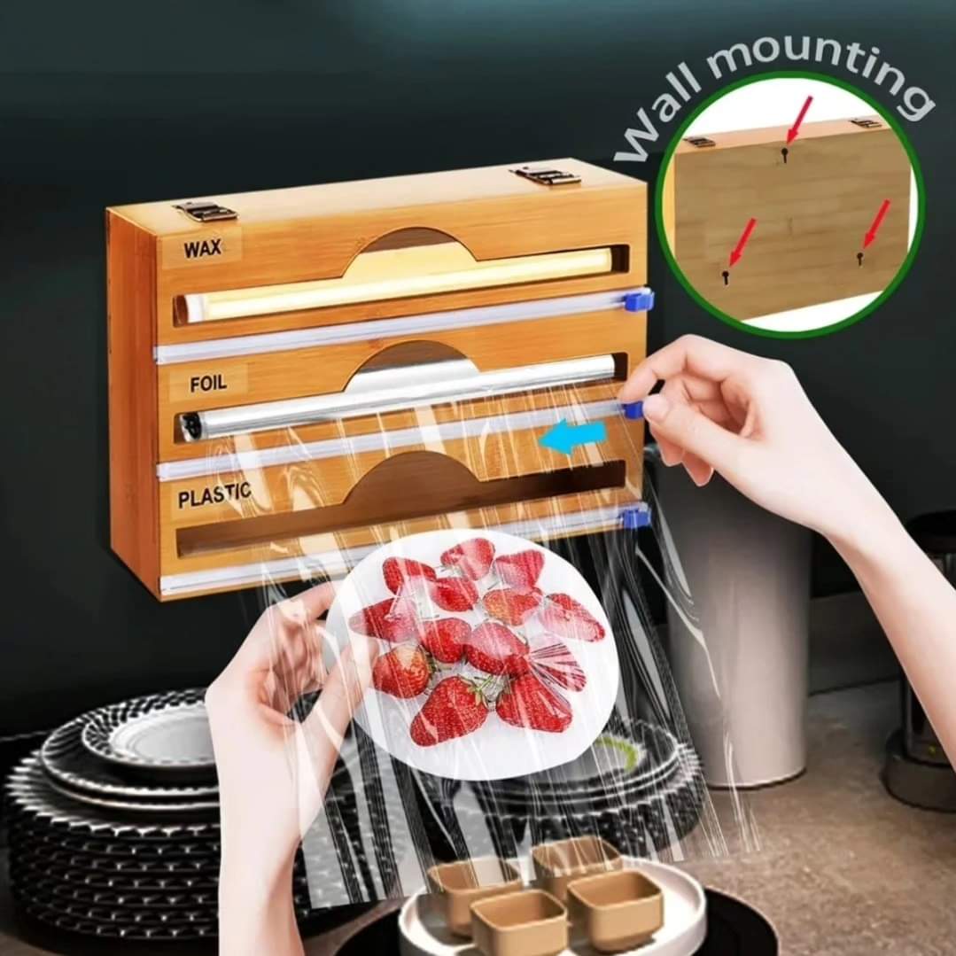 Bamboo Kitchen Foil Wrap Dispenser with Cutter | - Elegant Households KE