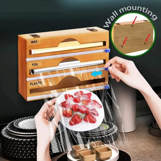 Bamboo Kitchen Foil Wrap Dispenser with Cutter | - Elegant Households KE