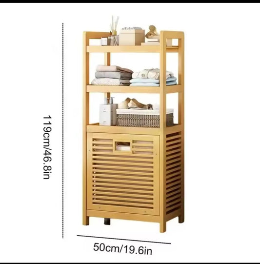 Bamboo Laundry Basket Organizer | 3 - Tier Shelves & Tilt - Out Basket | - Elegant Households KE