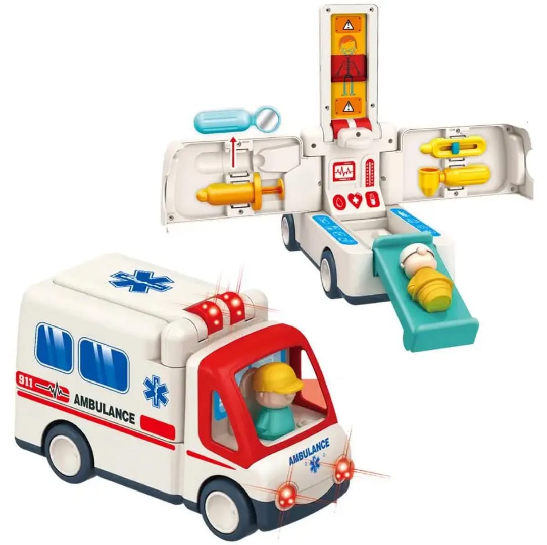Battery Operated Ambulance Toy for Kids – Emergency Vehicle Playset | - Elegant Households KE