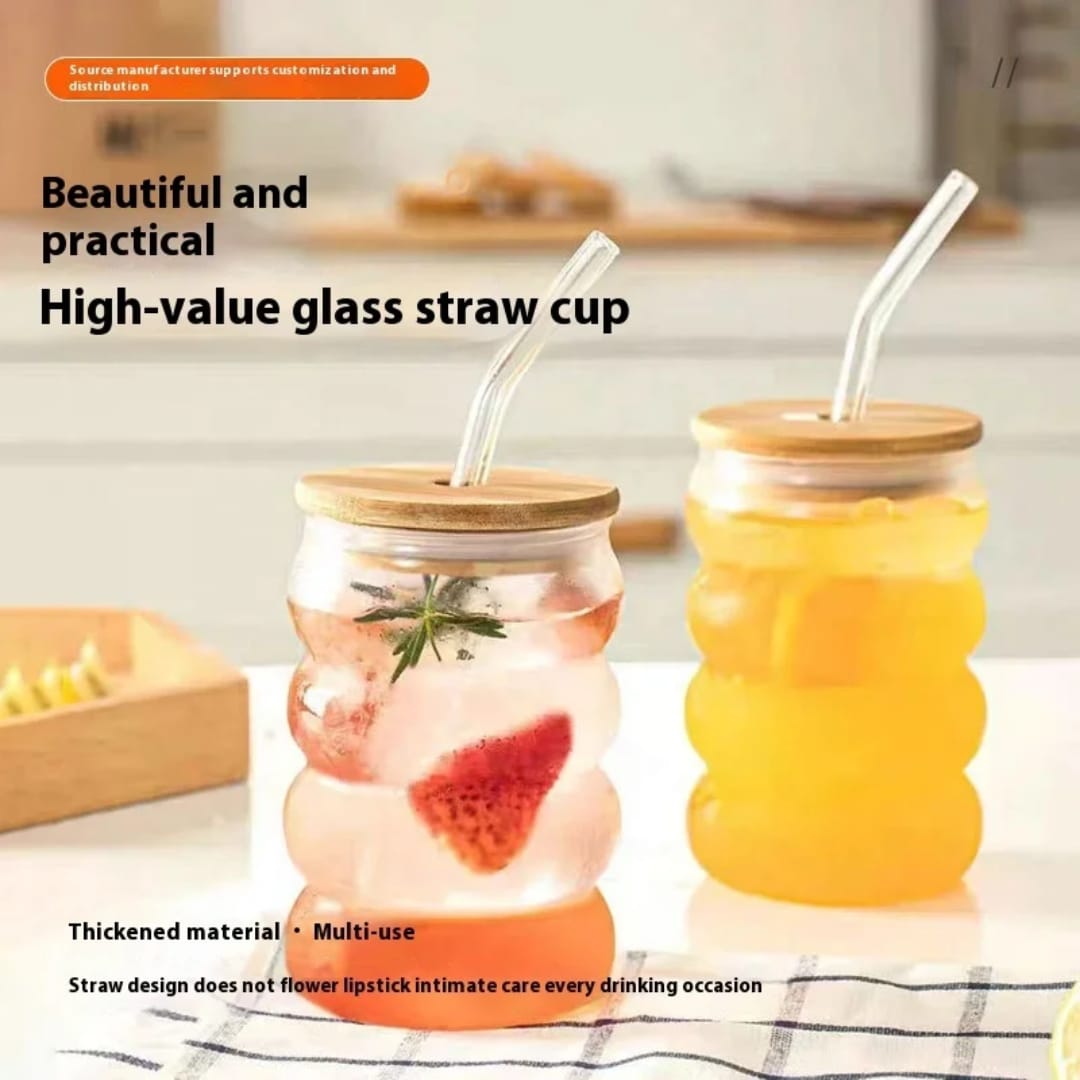Beehive Pattern Glass Tumbler with Bamboo Lid | - Elegant Households KE