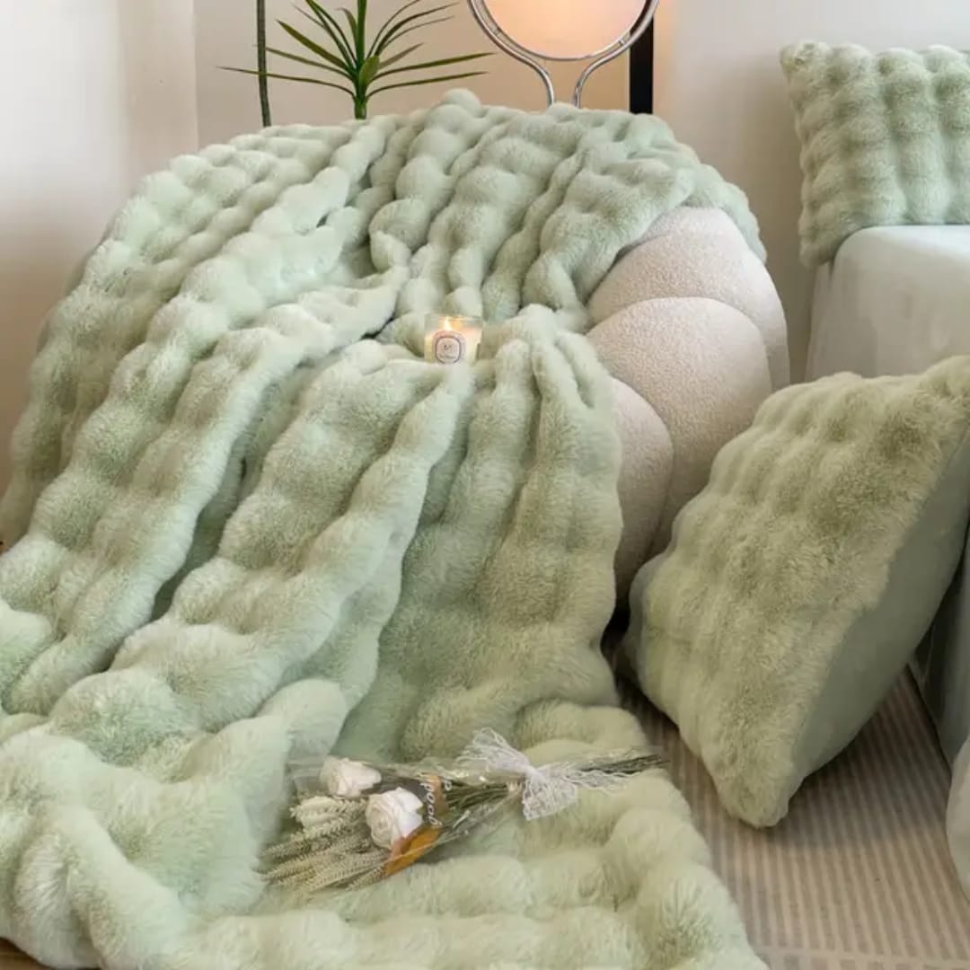 Big Size Soft Bubble Winter Throw Blanket Plain | - Elegant Households KE