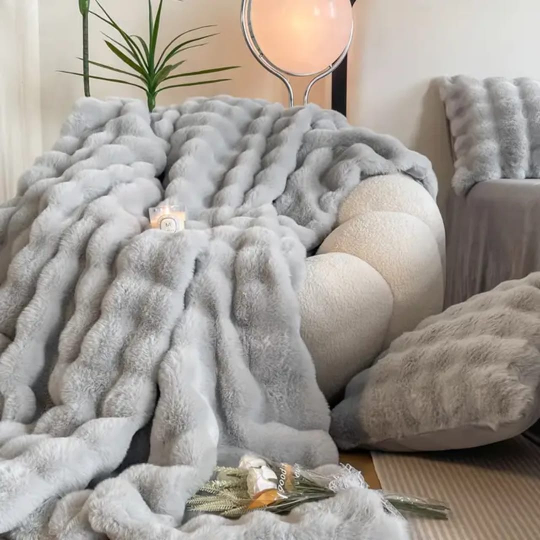 Big Size Soft Bubble Winter Throw Blanket Plain | - Elegant Households KE