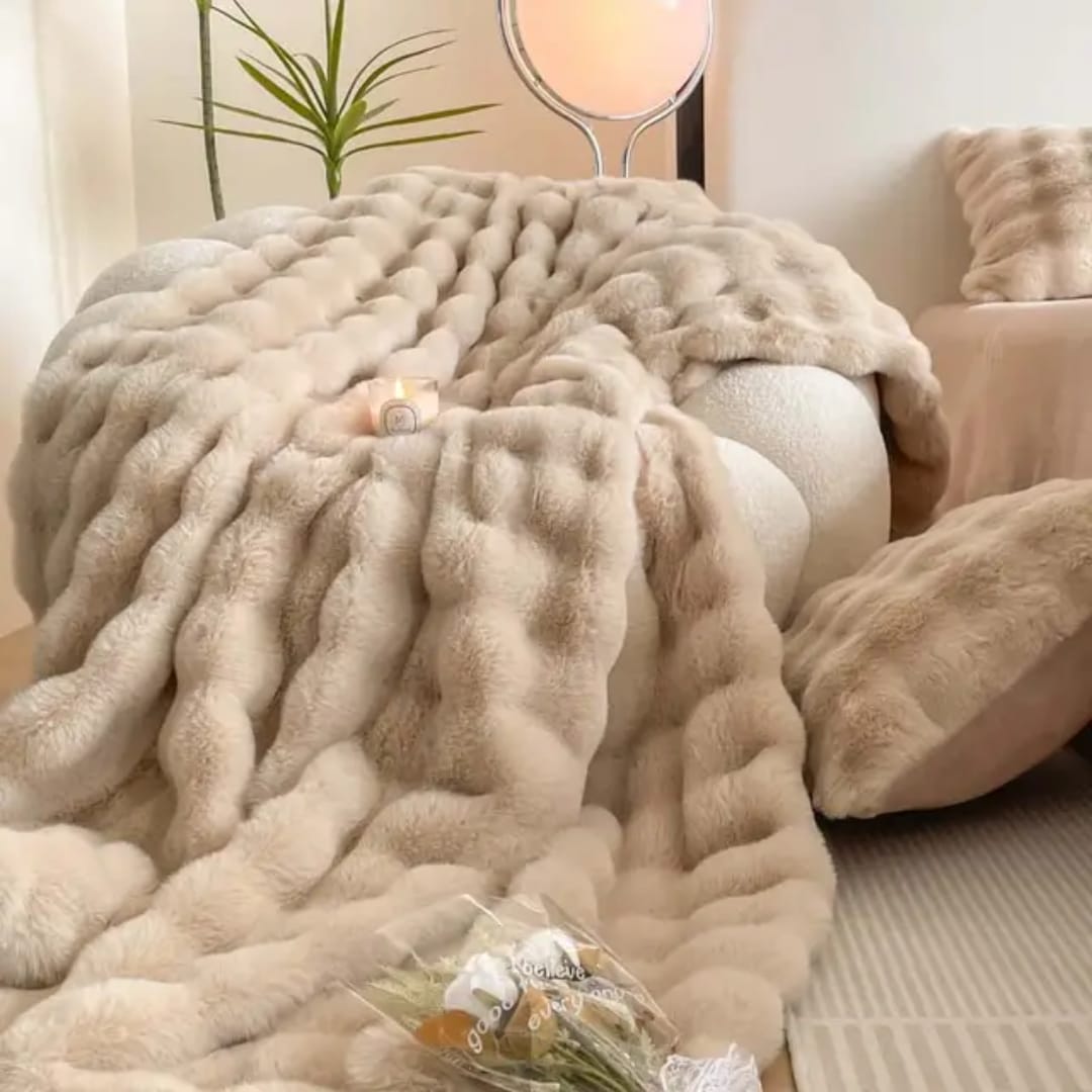 Big Size Soft Bubble Winter Throw Blanket Plain | - Elegant Households KE