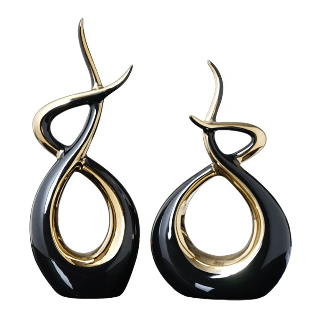 Black & Gold Ceramic Sculptures – Modern Tabletop Decor Set | - Elegant Households KE