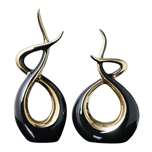 Black & Gold Ceramic Sculptures – Modern Tabletop Decor Set | - Elegant Households KE