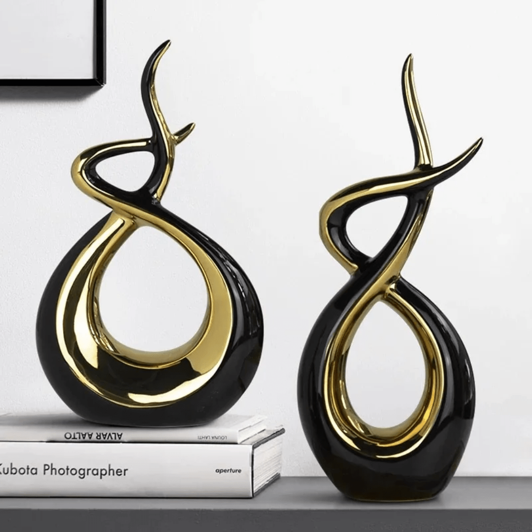 Black & Gold Ceramic Sculptures – Modern Tabletop Decor Set | - Elegant Households KE