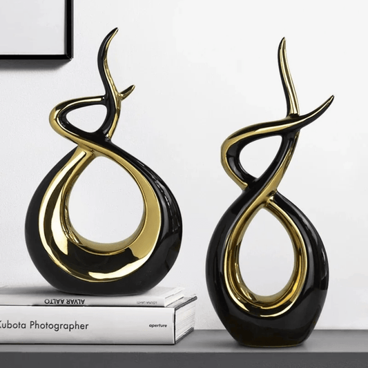 Black & Gold Ceramic Sculptures – Modern Tabletop Decor Set | - Elegant Households KE