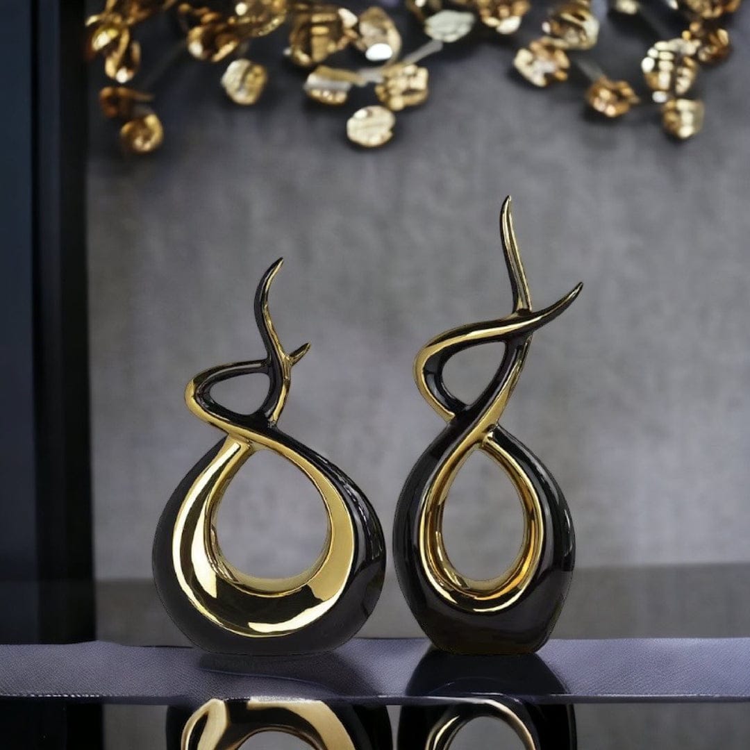 Black & Gold Ceramic Sculptures – Modern Tabletop Decor Set | - Elegant Households KE