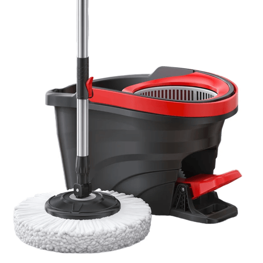 Black Spin Mop Bucket with Foot Pedal – 360° Cleaning | - Elegant Households KE