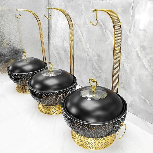 Black Stainless Steel Chafing Dish with Hanging Lid – 8L Buffet Food Warmer for Catering & Events | - Elegant Households KE