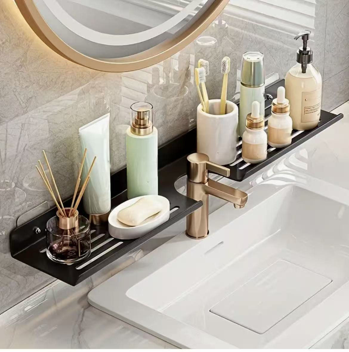 Black Wall - Mounted Bathroom Storage Rack | - Elegant Households KE