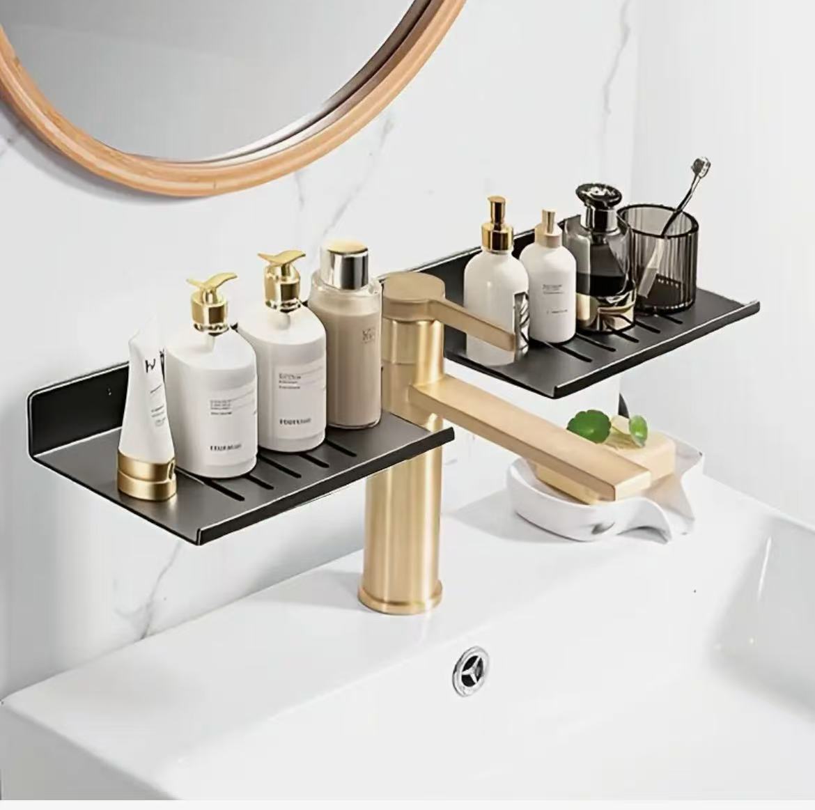 Black Wall - Mounted Bathroom Storage Rack | - Elegant Households KE