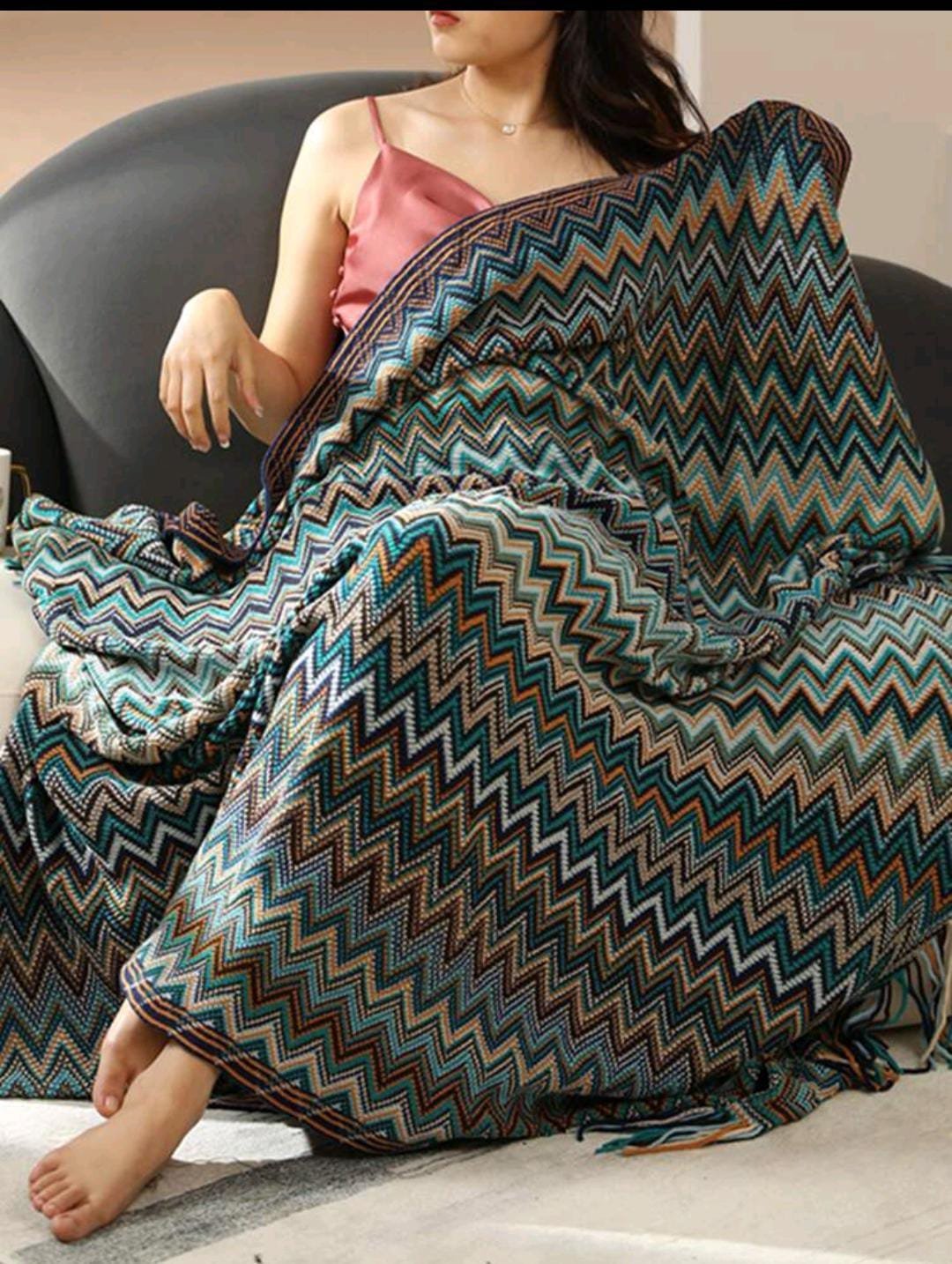 Bohemian Knitted Throw Blanket With Tassel* | - Elegant Households KE