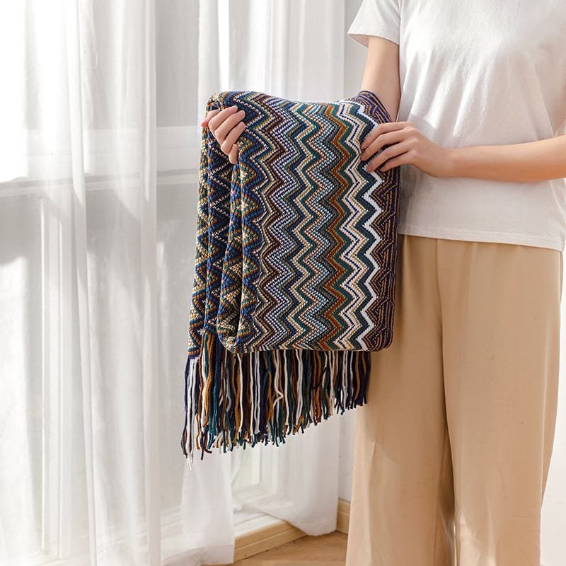 Bohemian Knitted Throw Blanket With Tassel* | - Elegant Households KE