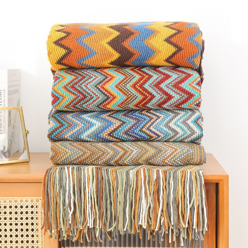 Bohemian Knitted Throw Blanket With Tassel* | - Elegant Households KE