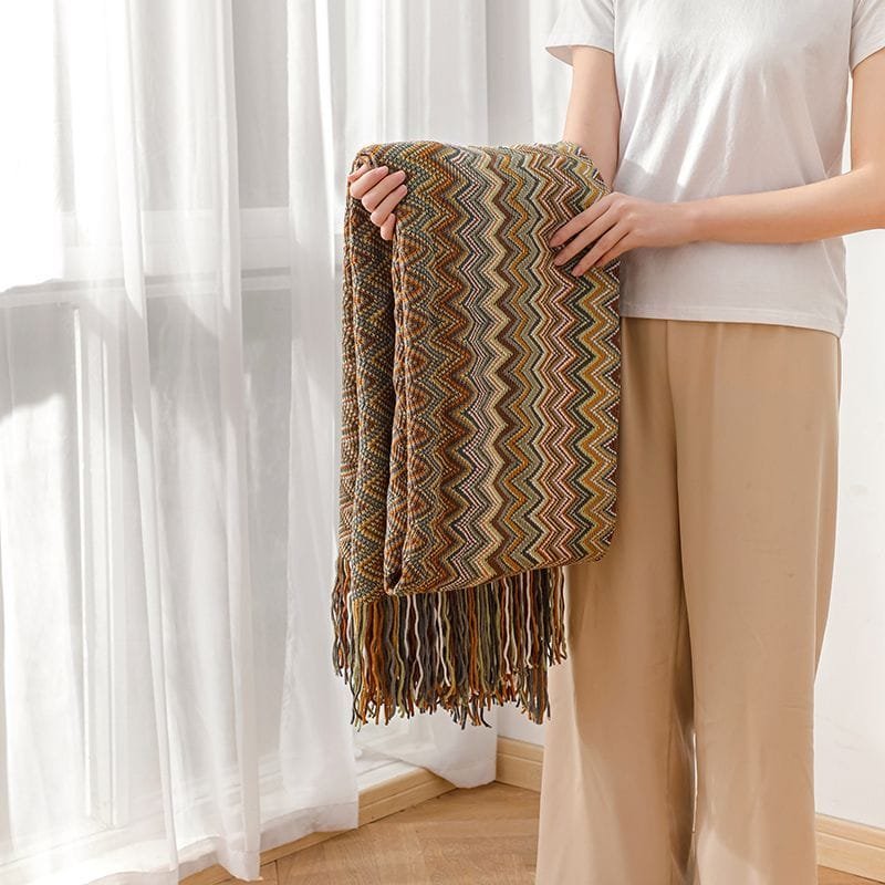 Bohemian Knitted Throw Blanket With Tassel* | - Elegant Households KE