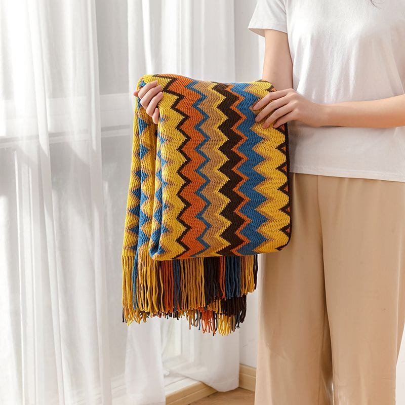 Bohemian Knitted Throw Blanket With Tassel* | - Elegant Households KE