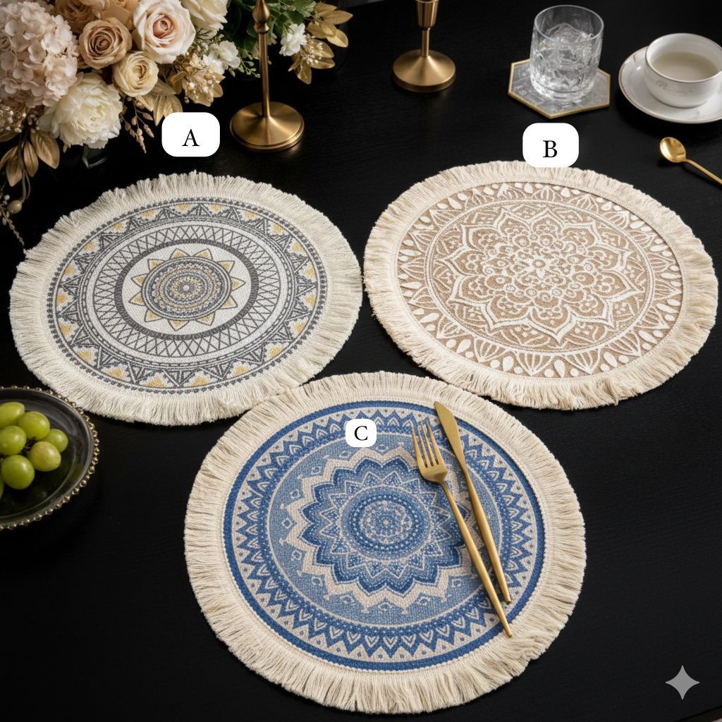 Boho Jute Round Table Placemats Set of 6 | - Elegant Households KE