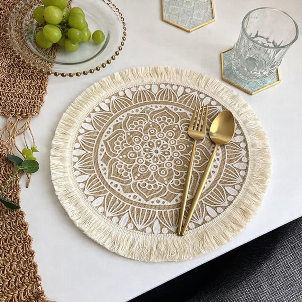 Boho Jute Round Table Placemats Set of 6 | - Elegant Households KE