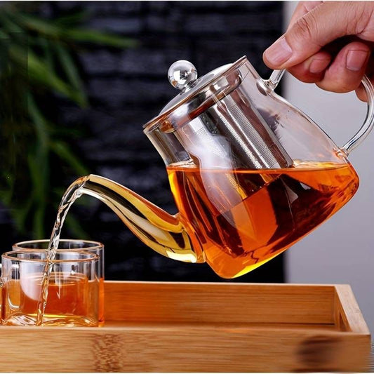 Borosilicate glass tea pot with infuser | - Elegant Households KE