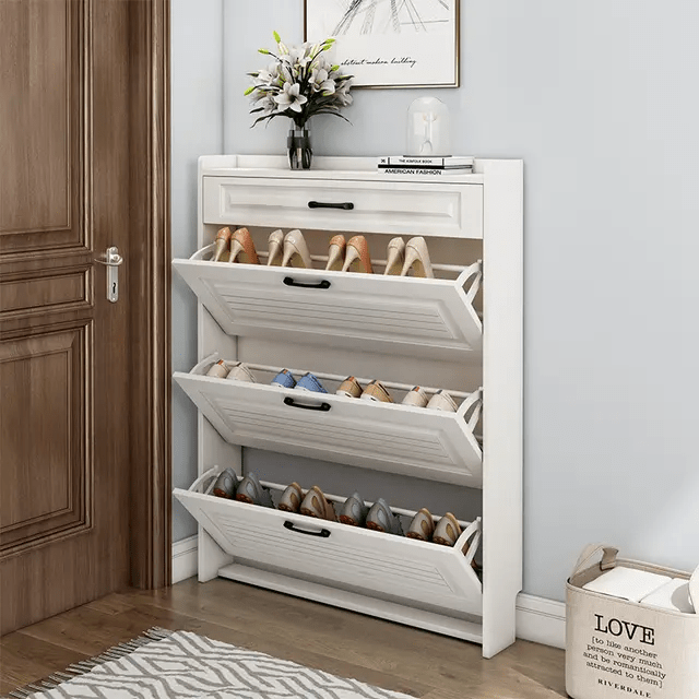 Bucket Flip Shoe Rack – Double Layered Shoe Storage Organizer (Holds 30–36 Pairs, 120 x 100 x 24 cm) | - Elegant Households KE