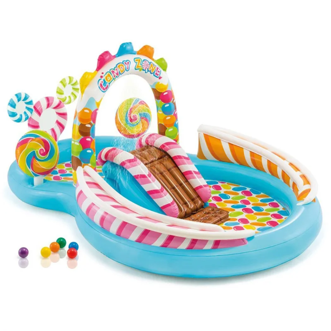 Candy Inflatable Splash Pool with Slide for Kids Backyard Fun – Elegant ...