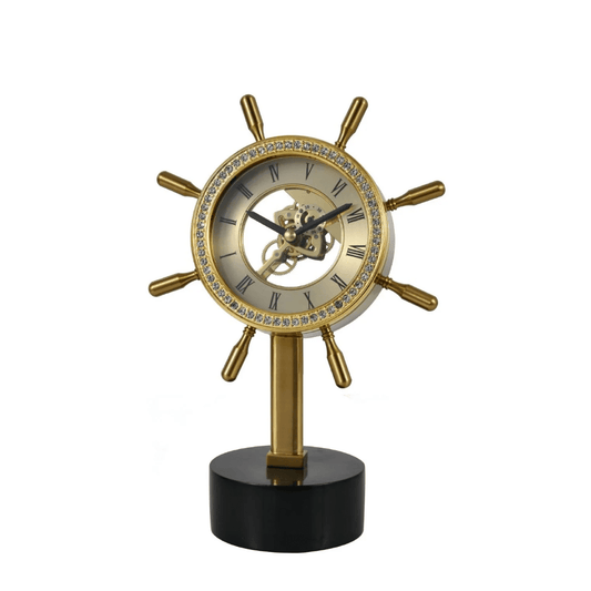 Captain Steering Wheel Desktop Clock with Marble Base | - Elegant Households KE
