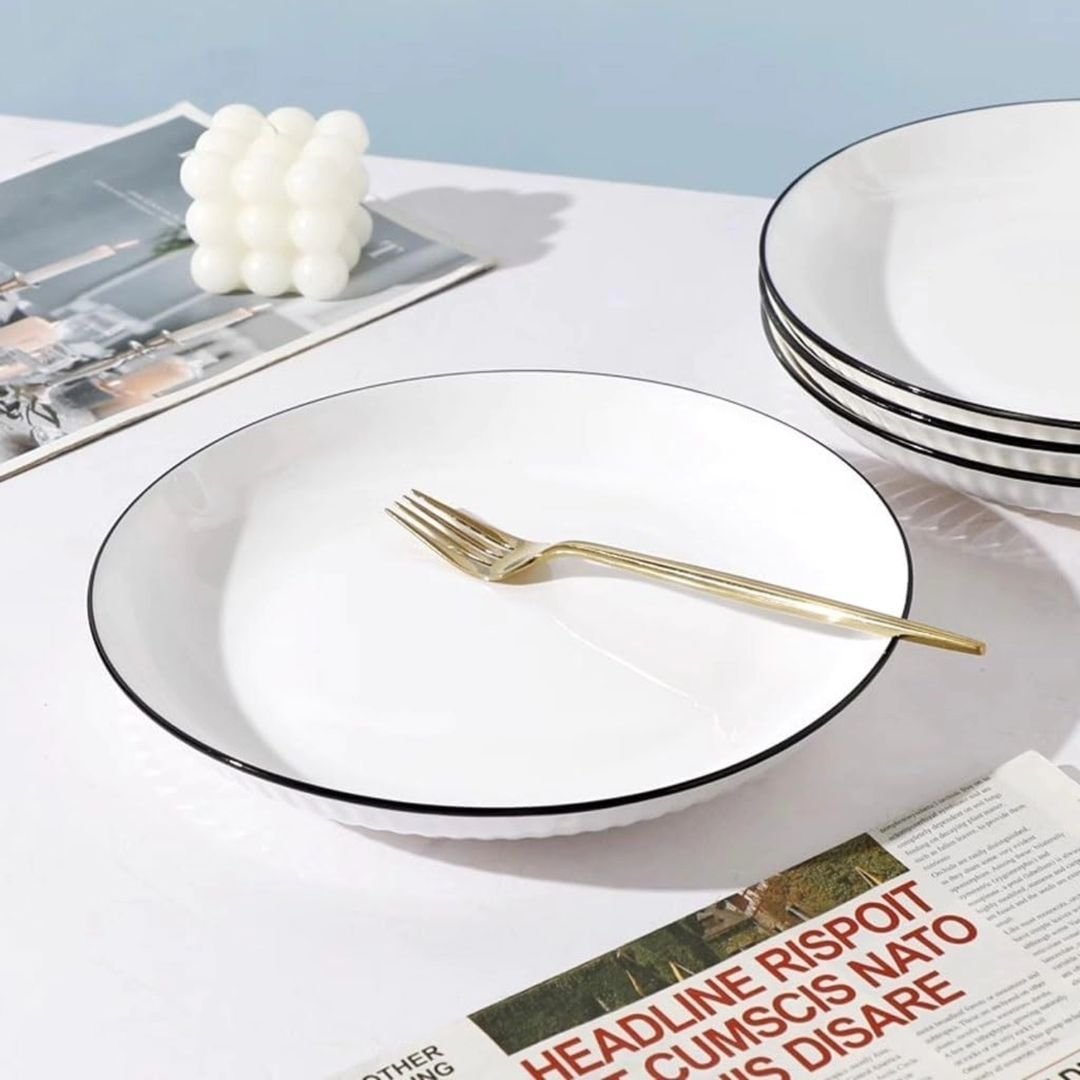 Ceramic Dinner Plates with Black Rim | - Elegant Households KE