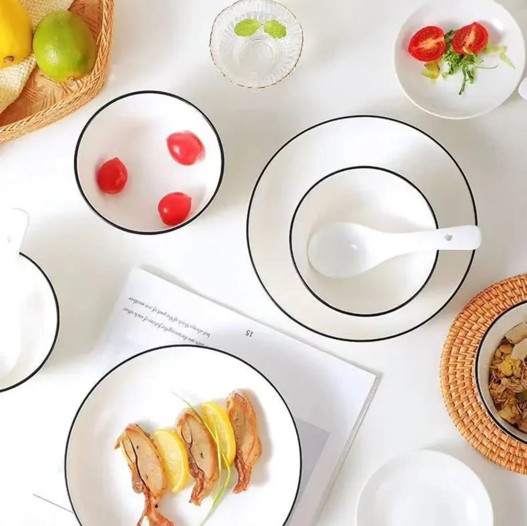 Ceramic Dinner Plates with Black Rim | - Elegant Households KE