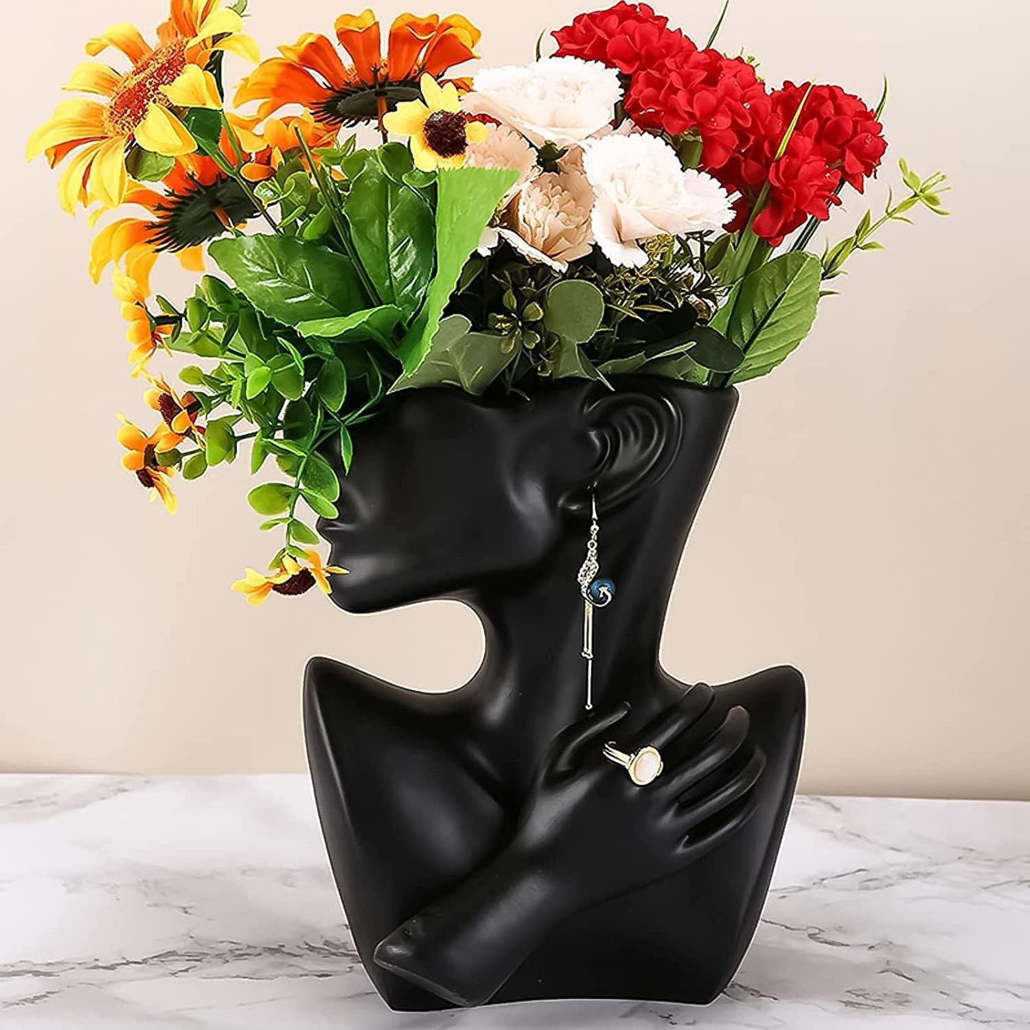 Ceramics Vase Human Head Abstract Half Body Flower vase | - Elegant Households KE