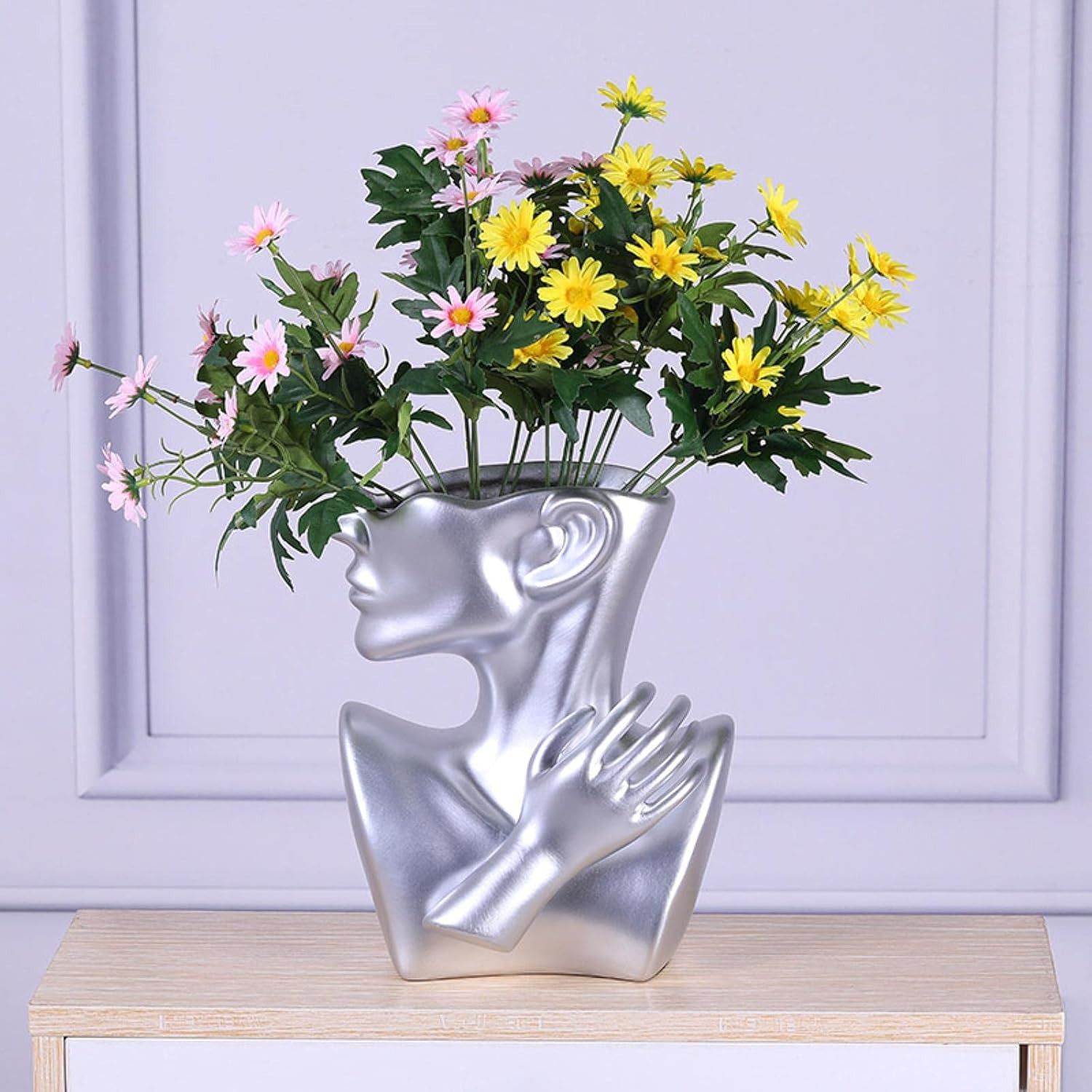 Ceramics Vase Human Head Abstract Half Body Flower vase | - Elegant Households KE