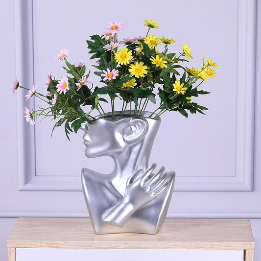 Ceramics Vase Human Head Abstract Half Body Flower vase | - Elegant Households KE